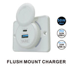 Load image into Gallery viewer, YARE Flush Mount Charger 50W 12/24 Volt Dual USB (30W USB-C + 20W USB-A) White