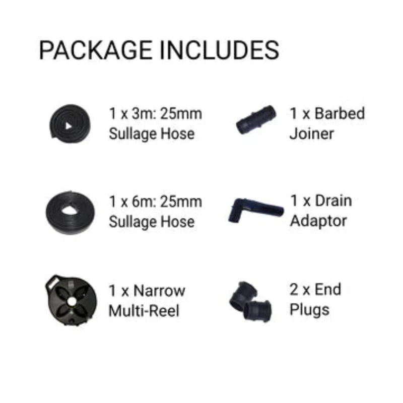 Flat Out 25mm Sullage Hose: 9m on Narrow Multi-Reel