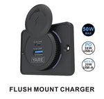 Load image into Gallery viewer, YARE Flush Mount Charger - 50W 12/24 Volt Dual USB (30W UAB-C +20W USB-A) Black
