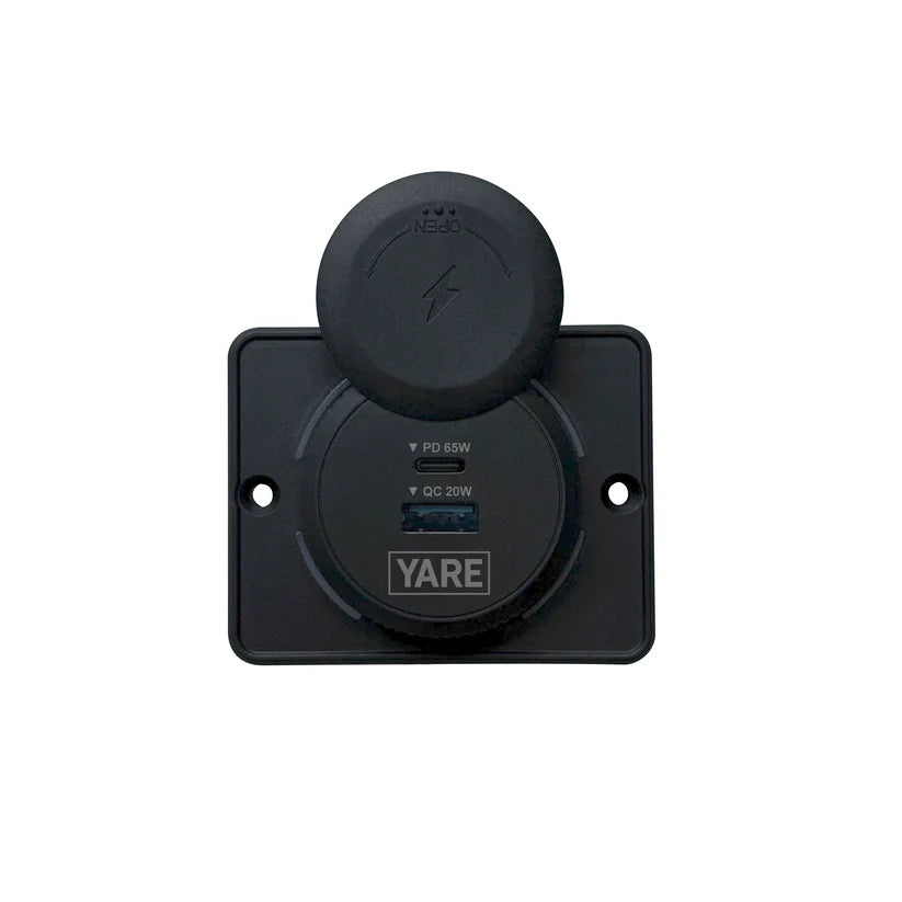YARE Flush Mount Charger 85W 12/24 Volt Dual USB (65W USB-C + 20W USB-A) Black