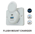 Load image into Gallery viewer, YARE Flush Mount Charger 85W 12/24 Volt Dual USB (65W USB-C + 20W USB-A) White

